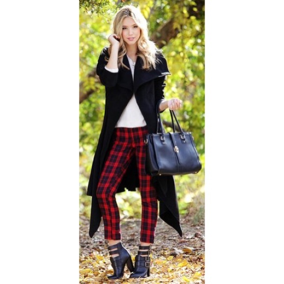 Boutique Pants - Red and Black Plaid Fleece Lined Leggings S/M
