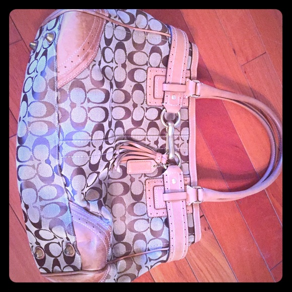 Coach Bag. Moderate Use. Leather and Canvas. Tan.