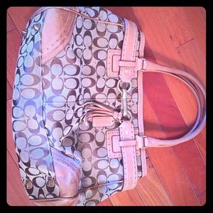 Coach Bag. Moderate Use. Leather and Canvas. Tan.