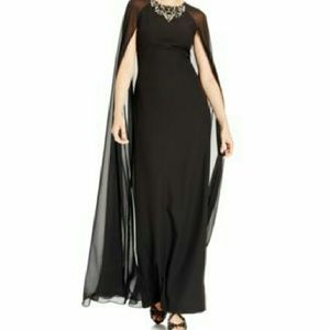 Vince Camuto jeweled chiffon caplet gown