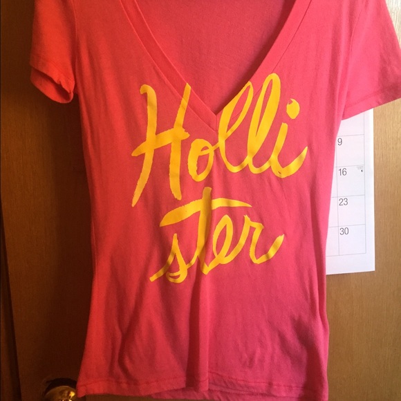 Hot Pink V Neck Hollister Shirt.