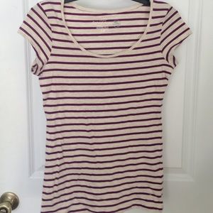 Stripped purple and tan short sleeve shirt