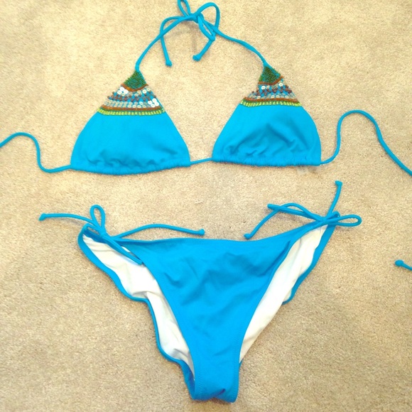 Victoria's Secret blue triangle beaded bikini