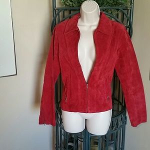 Red Suede Leather Moto Jacket