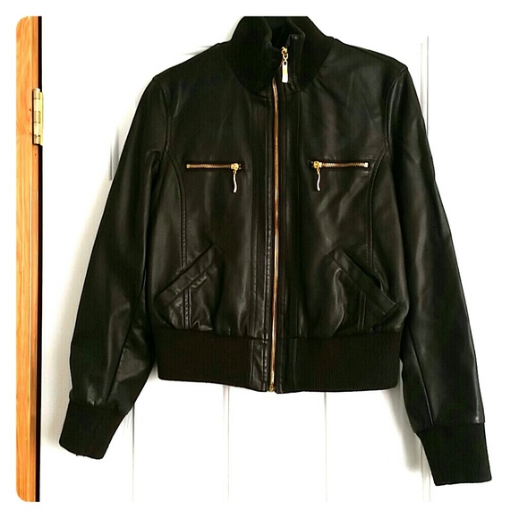 Brown Faux Leather Bomber Jacket!