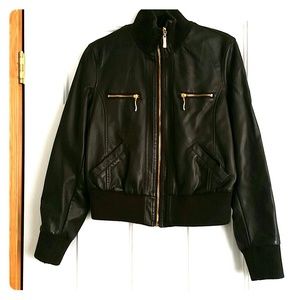Brown Faux Leather Bomber Jacket!