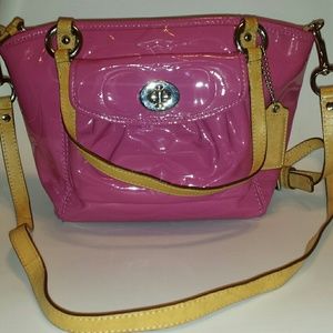 Coach Pink Patent Leather Embossed Handbag