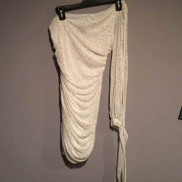 Deb White One-Sleeved Glittered Dress