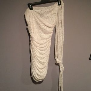 Deb White One-Sleeved Glittered Dress