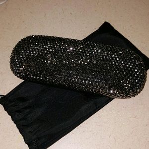 Silver-black Rhinestone eyeglass case