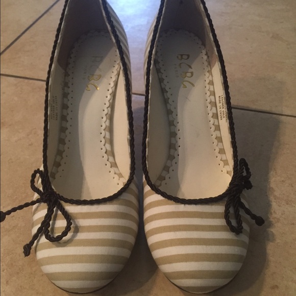 BCBG stripes heels.  White, tan, and brown