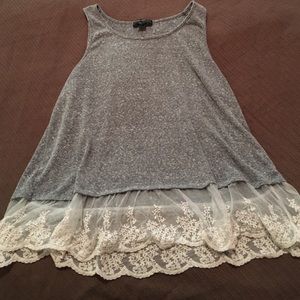Grey top with white lace trim