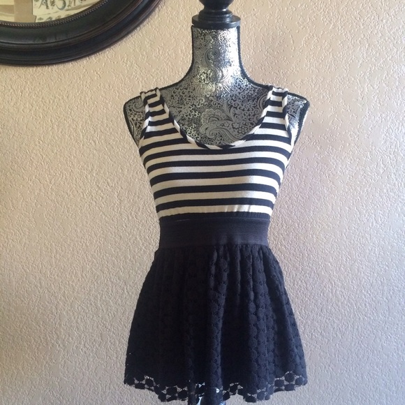 NEW Black/White Striped Lace Top