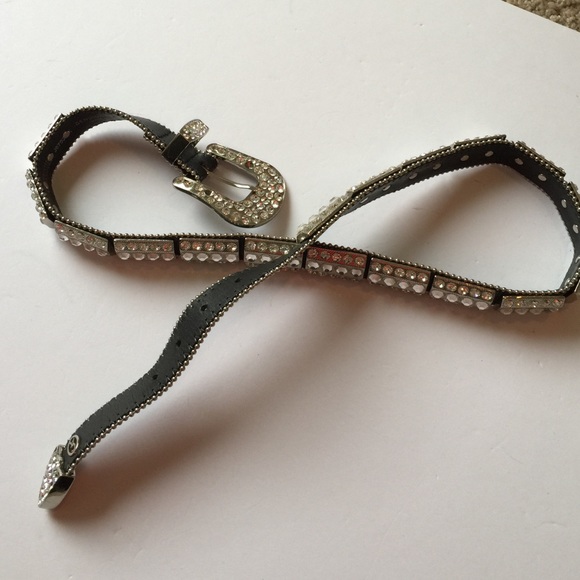 Rhinestone black leather belt