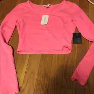 Long sleeve crop top hot pink