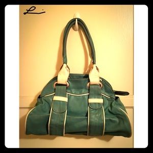 Vintage retro 50s bowling purse shoulder bag, Teal