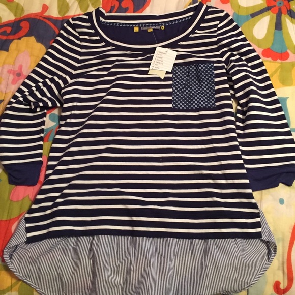 Anthropologie Blue Striped 3/4 Sleeved Top