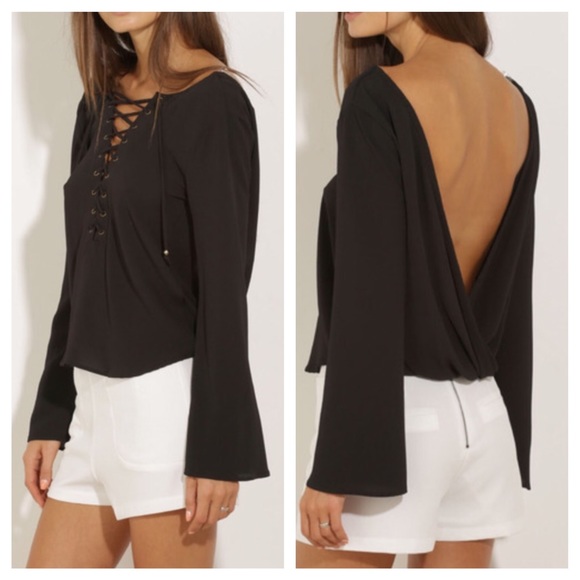 Tops - Black V-neck tie up backless blouse small