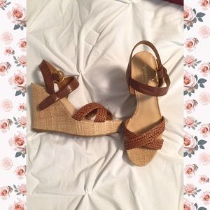 Braided strap wedge sandals