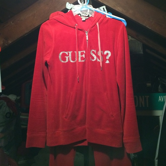 Red velour Guess outfit