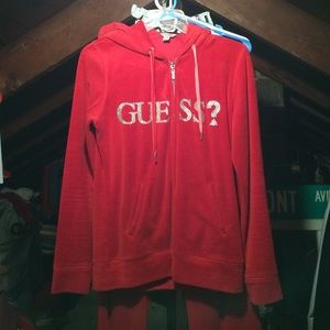 Red velour Guess outfit