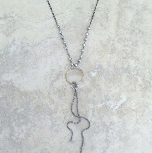 Silver Circle Knotted Gray Rope Handmade Necklace