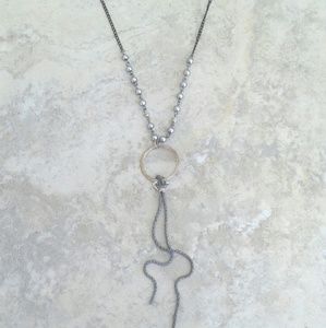 Silver Circle Knotted Gray Rope Handmade Necklace