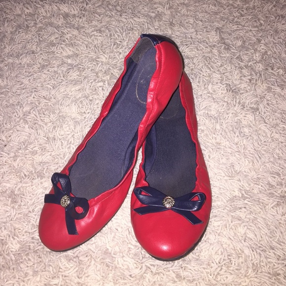 Jack Rogers red and navy flats