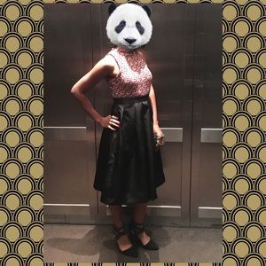 Forever 21 Black Sateen Midi Skirt