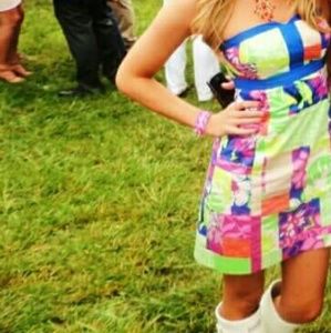 Lilly Pulitzer Strapless Patchwork Print Dress 0