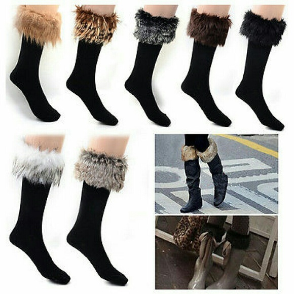 black faux furry sock