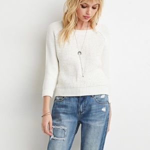 NWT FOREVER21 White Textured Raglan Sweater Size L