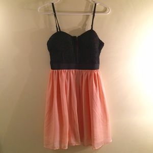 Black Lace Bustier Top/Pastel Pink Flowy Dress