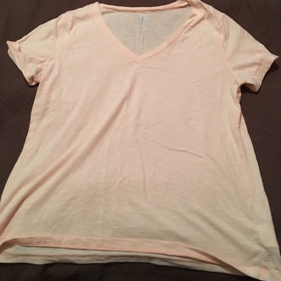 Peach/white thin striped short sleeve t-shirt