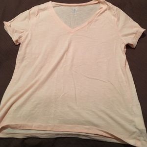 Peach/white thin striped short sleeve t-shirt