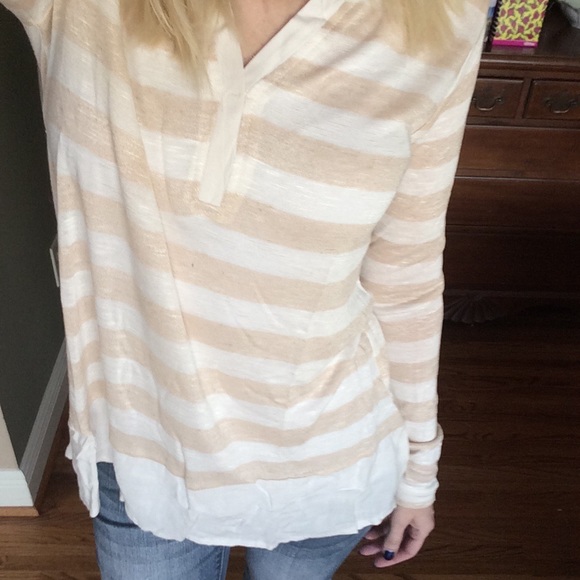 Long sleeve stripe v neck tunic top - Picture 4 of 4
