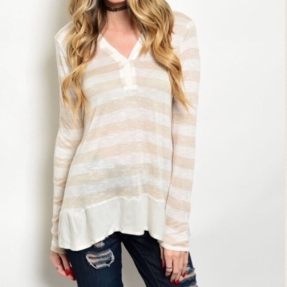 Long sleeve stripe v neck tunic top - Picture 3 of 4