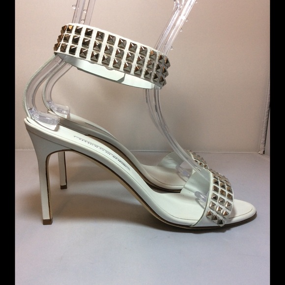 Manolo Blahnik White Studded Rocco Heel