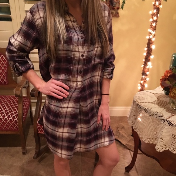 💙Host Pic Purple and Plaid Shirt Dress - Picture 2 of 3