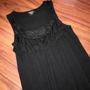 SML. Black tank top with lace and Ruffles