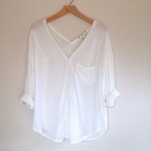 White V-Neck Long Sleeve Top- Forever 21