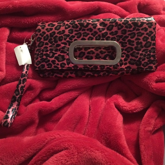 Pink cheetah print fold over wristlet