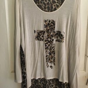 Sheer leopard backed shirt with glitter cross