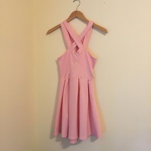 Pastel pink strappy cross over skater dress S💕
