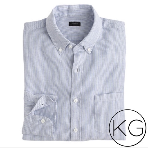 J. Crew Tops - J. Crew Linen Stripes Boyfriend Button Down
