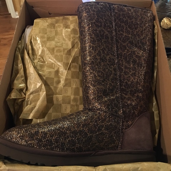 Tall Brown Leopard Metallic Uggs