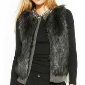 Micheal Kors gray faux fur vest chain detail