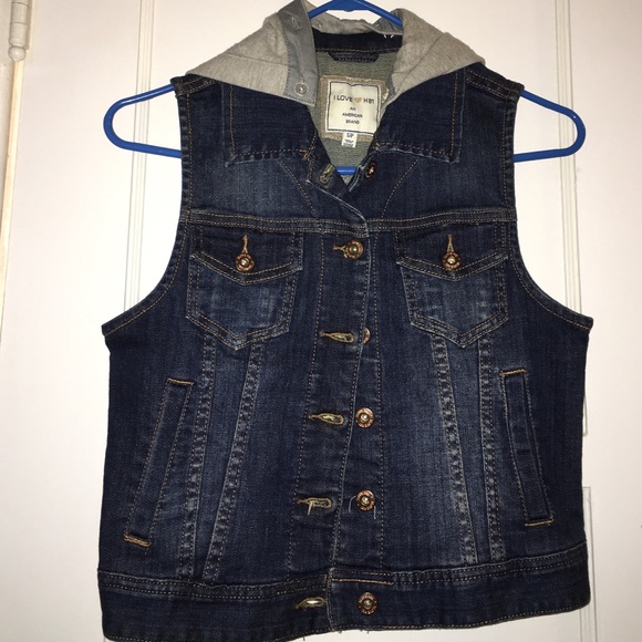Denim vest with hood