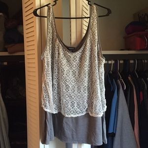 Grey Tank Top w/ Lace Tulip Overlay from torrid