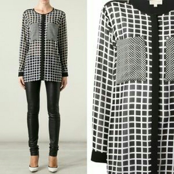 Michael Kors blk&white checkered sheer longsleeve